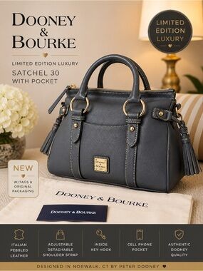 Dooney & Bourke Slate Grey Leather Satchel Sorrento 30 | Front Pocket NEW